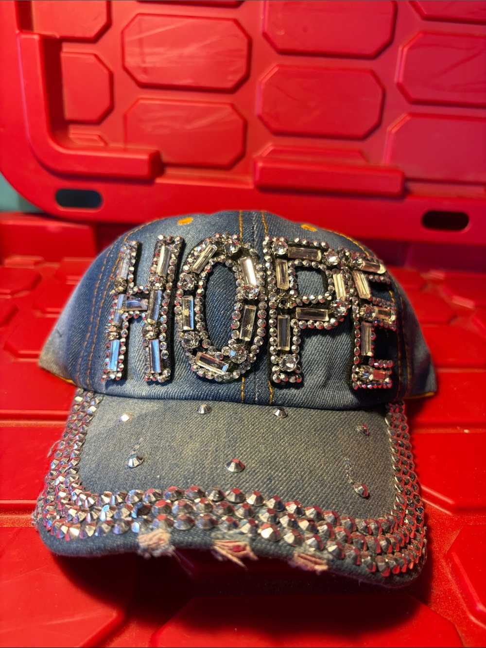 New Blue Denim Hope Jeweled Cap Hat Snap Cachucha